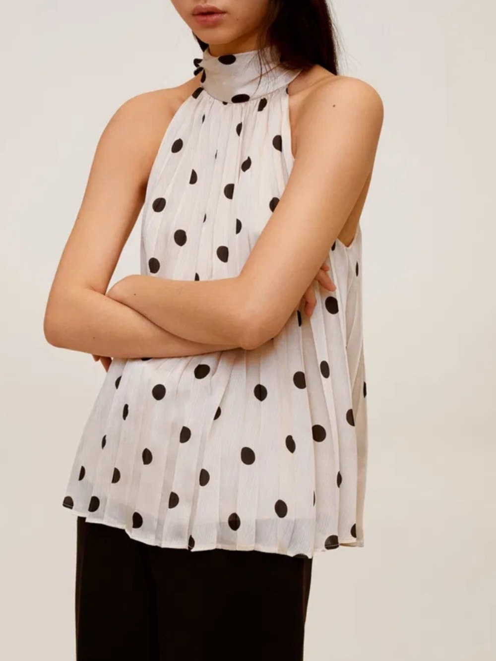 MANGO Polka-dot pleated top Size M